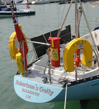 Logo on the stern of the yacht